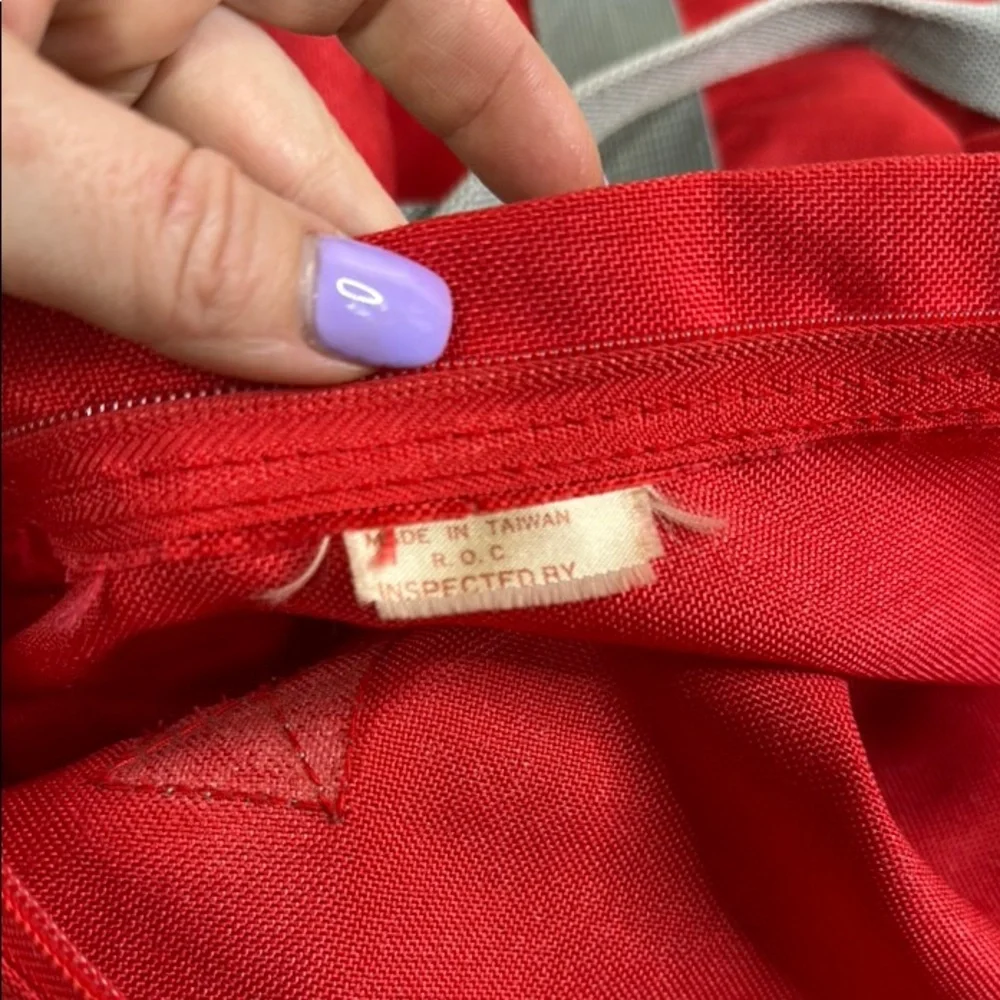 American tourister Red Duffel Bag with Gray Straps 1970s Vintage